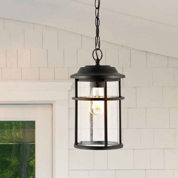 Safavieh CIANNA, 7.5 Inch Matte Black Iron/Glass Pendant Light - Adjustable Outdoor Fixture for Patios & Porches PLT4016A