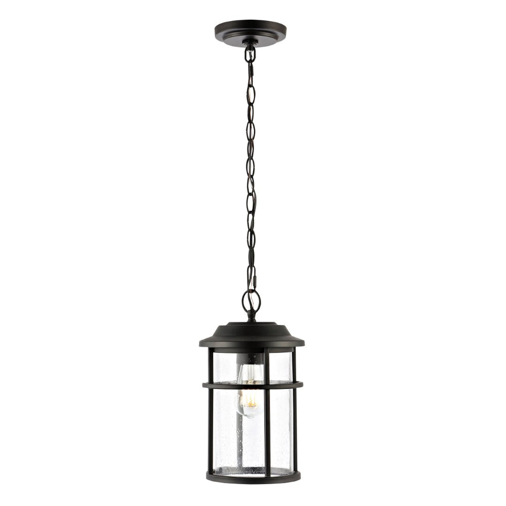 Safavieh CIANNA, 7.5 Inch Matte Black Iron/Glass Pendant Light - Adjustable Outdoor Fixture for Patios & Porches PLT4016A