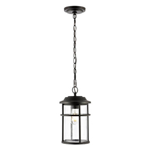 Safavieh CIANNA, 7.5 Inch Matte Black Iron/Glass Pendant Light - Adjustable Outdoor Fixture for Patios & Porches PLT4016A