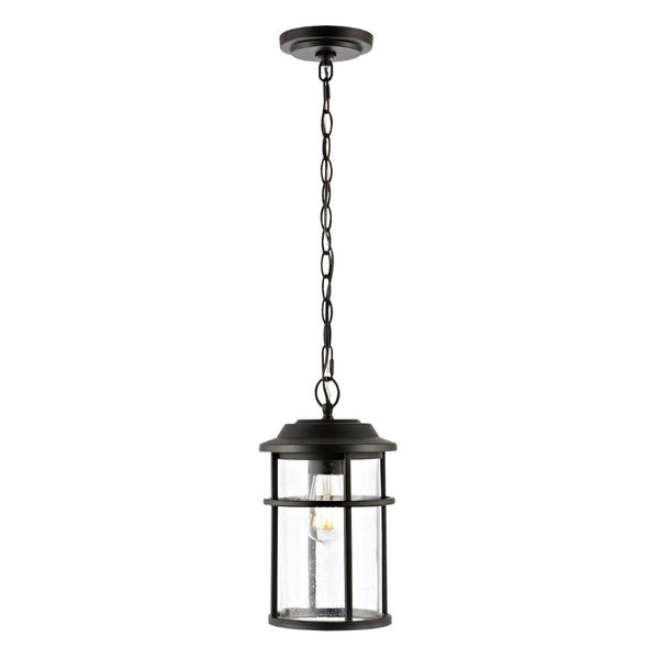 Safavieh CIANNA, 7.5 Inch Matte Black Iron/Glass Pendant Light - Adjustable Outdoor Fixture for Patios & Porches PLT4016A