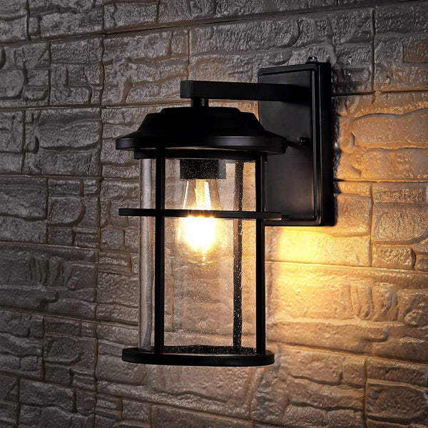 Safavieh CIANNA, Set of 2 Elegant 9.5-Inch Matte Black Outdoor Wall Sconces for Modern Curb Appeal & Ambiance PLT4017A-SET2