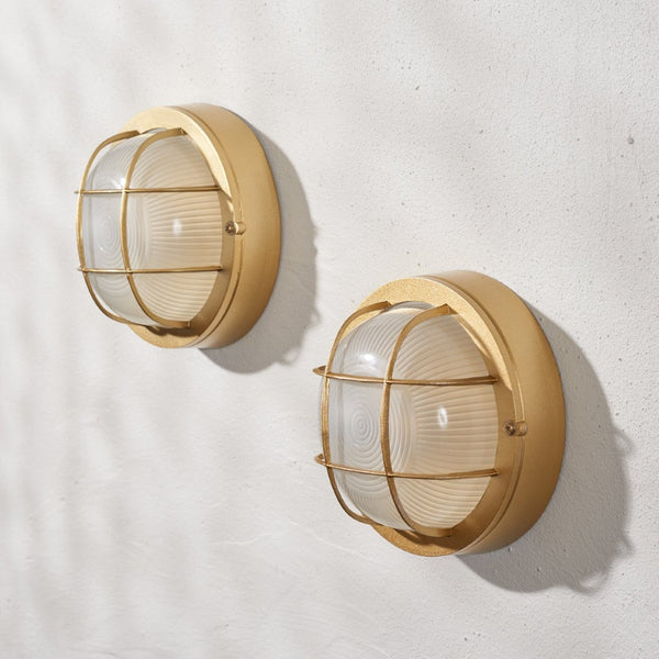Safavieh ELSON, Elegant Gold Outdoor Wall Sconce Set of 2 – Durable Iron & Glass for Patios and Gardens PLT4022A-SET2