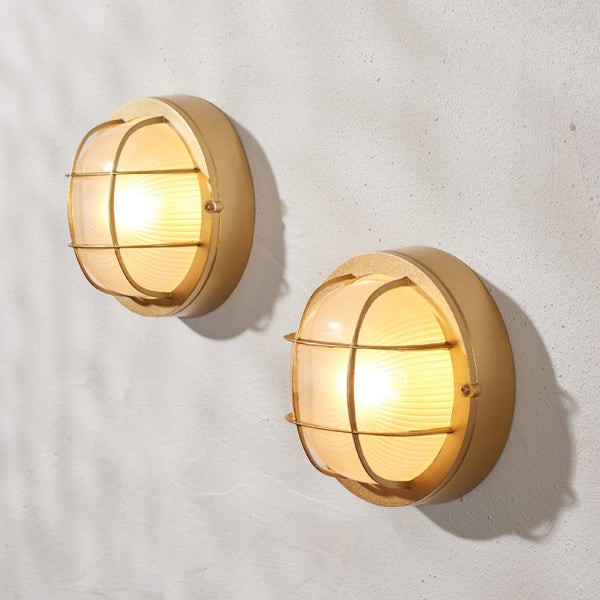 Safavieh ELSON, Elegant Gold Outdoor Wall Sconce Set of 2 – Durable Iron & Glass for Patios and Gardens PLT4022A-SET2