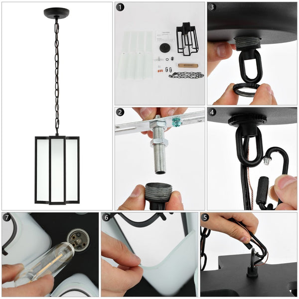 Safavieh HYLA, 8-Inch Extendable Black Iron/Glass Outdoor Pendant for Elegant Ambiance & Custom Height PLT4024A
