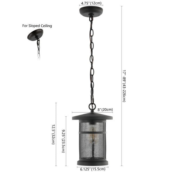 Safavieh OSPREY, 8-Inch Extendable Black Iron & Glass Outdoor Pendant Light for Elegant Illumination PLT4030A
