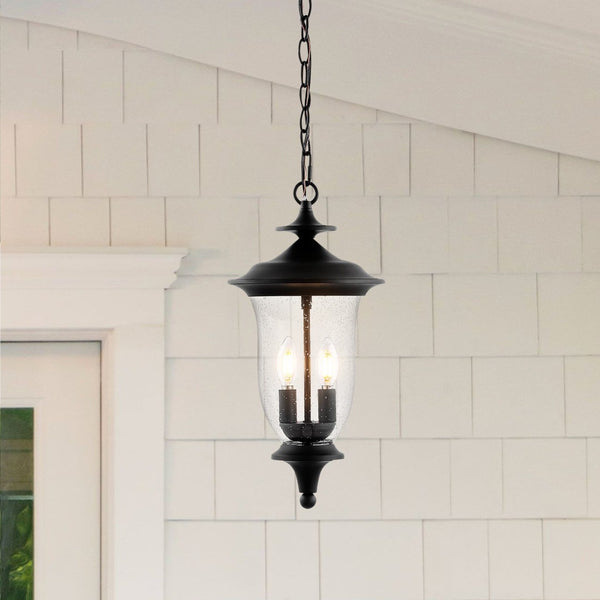 Safavieh DOWELL, 9 Inch Black Iron and Glass Adjustable Outdoor Pendant for Stylish Ambiance Anywhere PLT4033A