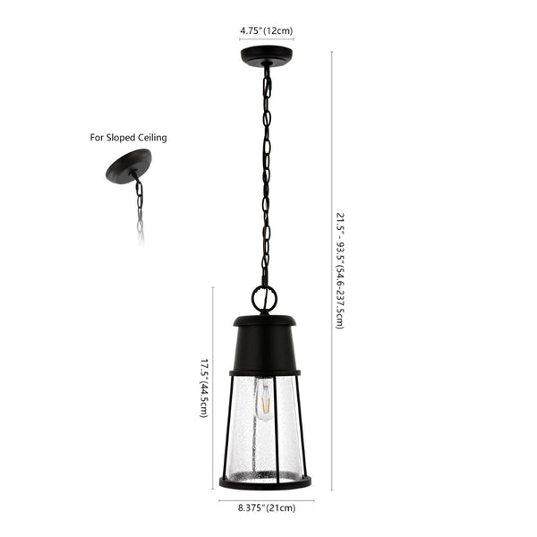 Safavieh LAELA, 8.4-Inch Black Iron & Glass Extendable Outdoor Pendant Light for Patios & Porches PLT4035A
