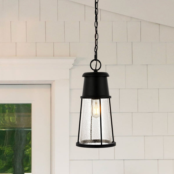 Safavieh LAELA, 8.4-Inch Black Iron & Glass Extendable Outdoor Pendant Light for Patios & Porches PLT4035A