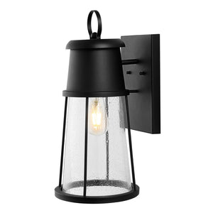 Safavieh LAELA, Elegant 9.75-Inch Black Iron & Glass Outdoor Wall Sconce Set of 2 for Timeless Illumination PLT4036A-SET2