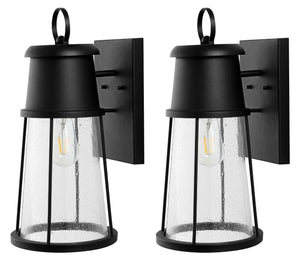 Safavieh LAELA, Elegant 9.75-Inch Black Iron & Glass Outdoor Wall Sconce Set of 2 for Timeless Illumination PLT4036A-SET2