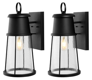 Safavieh LAELA, Elegant 9.75-Inch Black Iron & Glass Outdoor Wall Sconce Set of 2 for Timeless Illumination PLT4036A-SET2