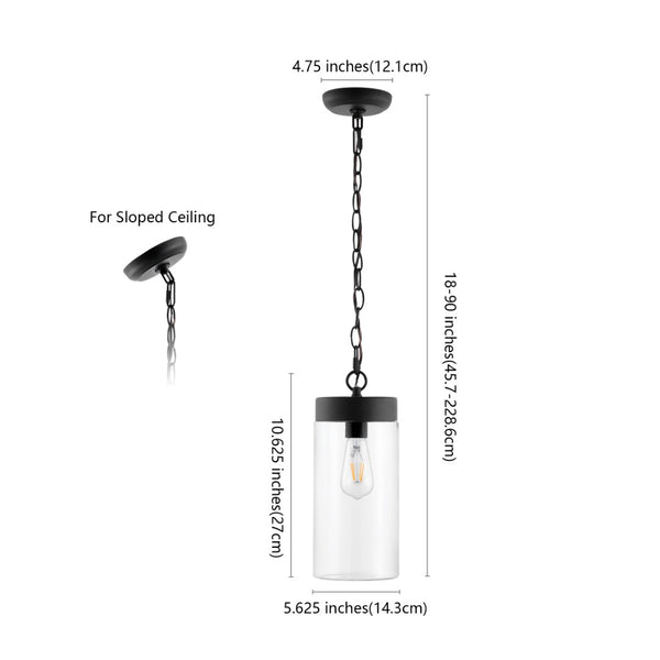 Safavieh LIANNE, 5.7 Inch Adjustable Black Iron & Clear Glass Outdoor Pendant Light for Elegant Spaces PLT4037A