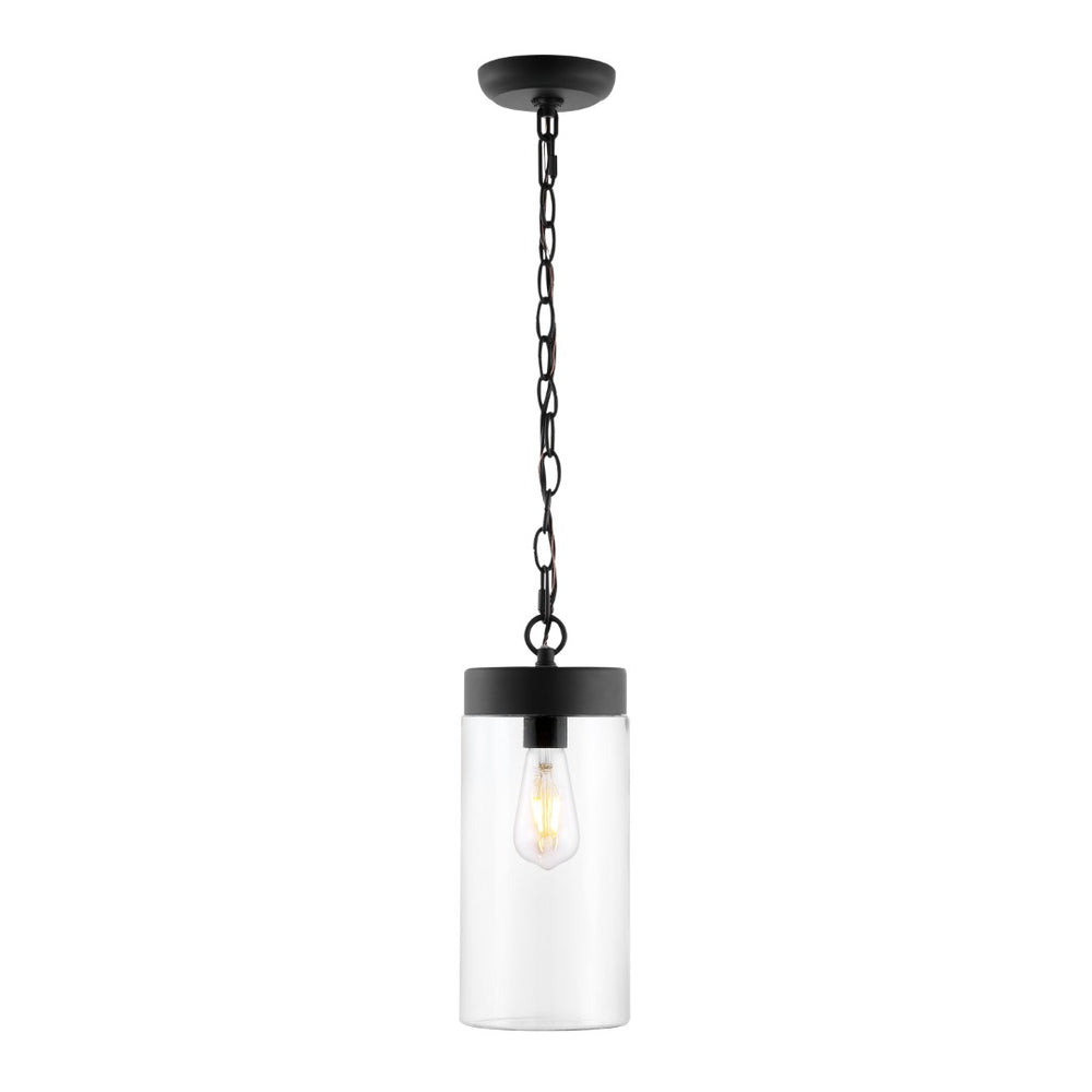 Safavieh LIANNE, 5.7 Inch Adjustable Black Iron & Clear Glass Outdoor Pendant Light for Elegant Spaces PLT4037A