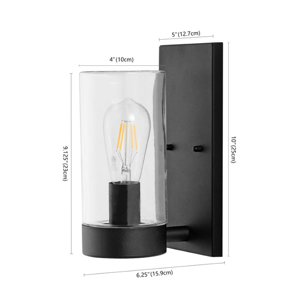 Safavieh LIANNE, Elegant 6.25-Inch Black Iron/Glass Outdoor Wall Sconce Set of 2 for Stylish Ambiance PLT4038A-SET2