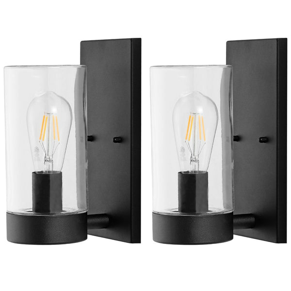 Safavieh LIANNE, Elegant 6.25-Inch Black Iron/Glass Outdoor Wall Sconce Set of 2 for Stylish Ambiance PLT4038A-SET2