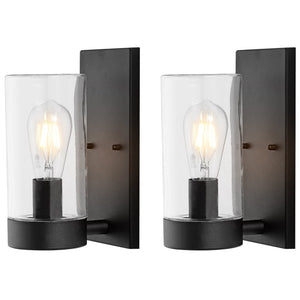 Safavieh LIANNE, Elegant 6.25-Inch Black Iron/Glass Outdoor Wall Sconce Set of 2 for Stylish Ambiance PLT4038A-SET2