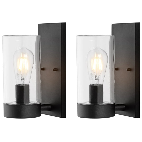 Safavieh LIANNE, Elegant 6.25-Inch Black Iron/Glass Outdoor Wall Sconce Set of 2 for Stylish Ambiance PLT4038A-SET2