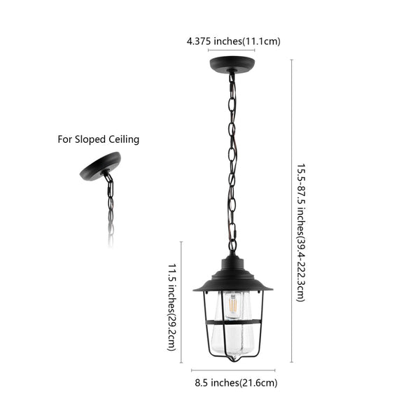Safavieh PENBER, 8.5-Inch Extendable Black Iron/Glass Outdoor Pendant for Patios & Porches, Durable Style PLT4039A