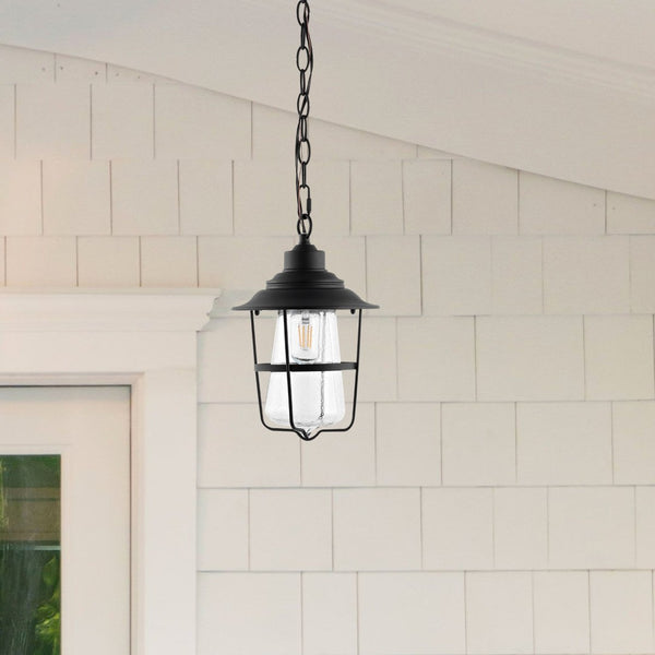 Safavieh PENBER, 8.5-Inch Extendable Black Iron/Glass Outdoor Pendant for Patios & Porches, Durable Style PLT4039A