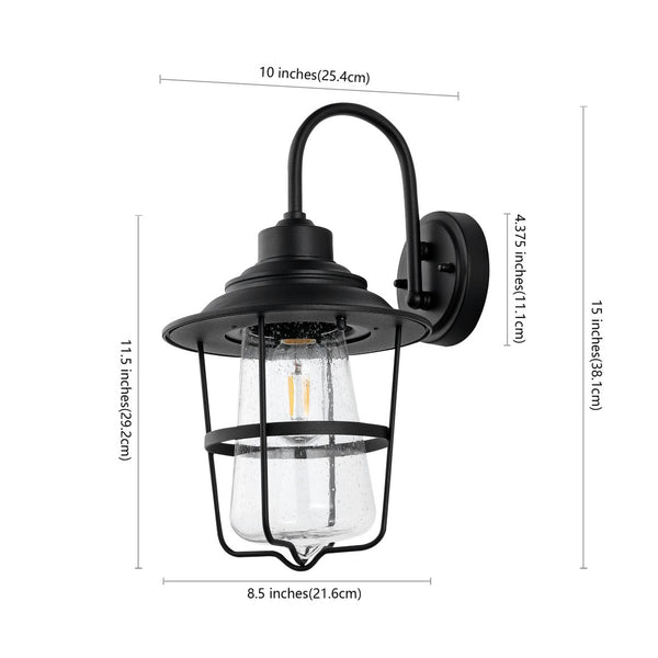 Safavieh PENBER, Set of 2 Modern 10-Inch Black Iron & Glass Outdoor Wall Sconces for Elegant Illumination PLT4040A-SET2