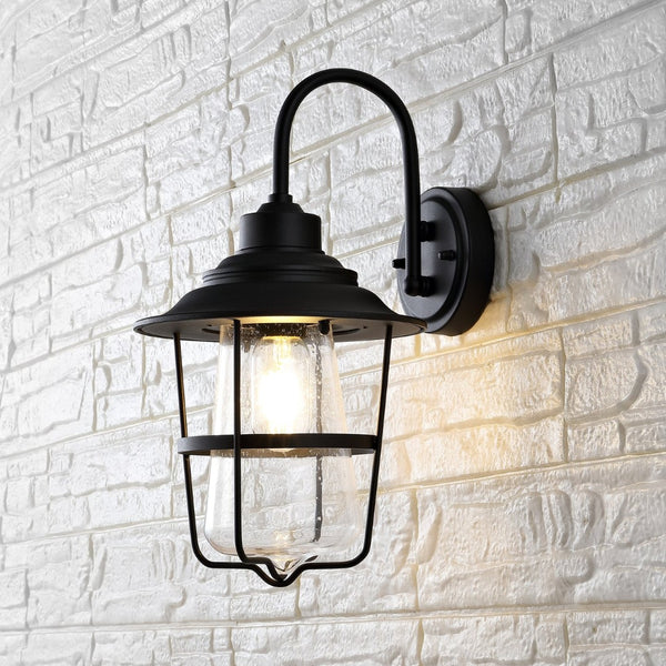 Safavieh PENBER, Set of 2 Modern 10-Inch Black Iron & Glass Outdoor Wall Sconces for Elegant Illumination PLT4040A-SET2