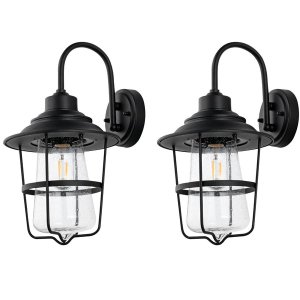 Safavieh PENBER, Set of 2 Modern 10-Inch Black Iron & Glass Outdoor Wall Sconces for Elegant Illumination PLT4040A-SET2