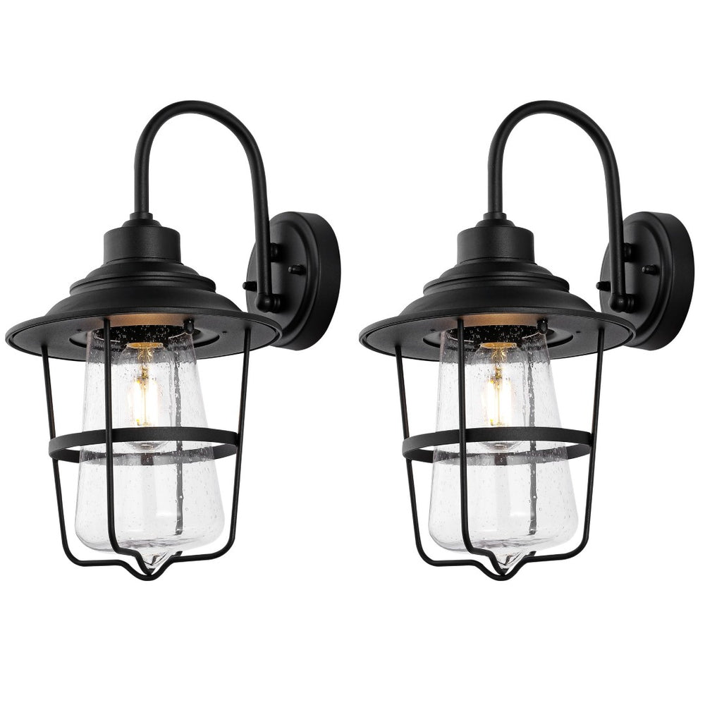 Safavieh PENBER, Set of 2 Modern 10-Inch Black Iron & Glass Outdoor Wall Sconces for Elegant Illumination PLT4040A-SET2