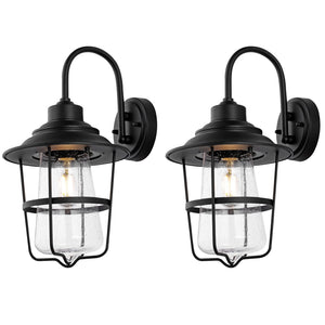 Safavieh PENBER, Set of 2 Modern 10-Inch Black Iron & Glass Outdoor Wall Sconces for Elegant Illumination PLT4040A-SET2