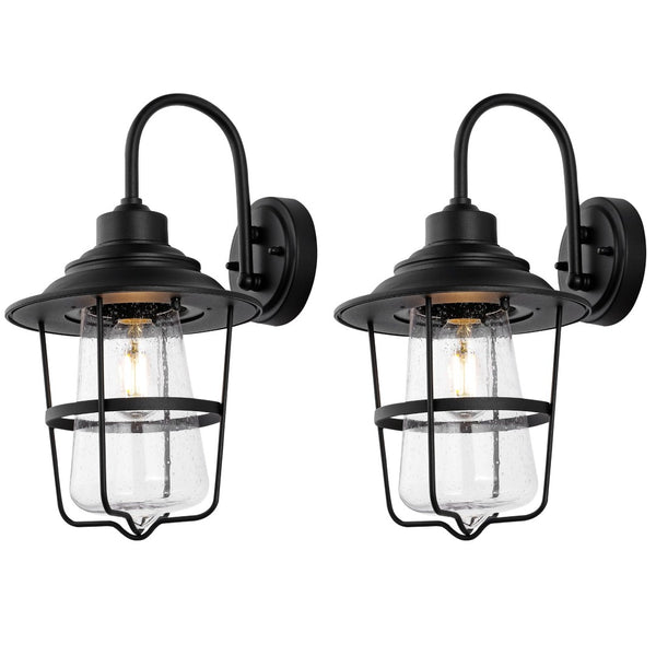 Safavieh PENBER, Set of 2 Modern 10-Inch Black Iron & Glass Outdoor Wall Sconces for Elegant Illumination PLT4040A-SET2