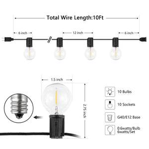 Safavieh LEIGH, 10-Light Outdoor String Light, 120-Inch Black Metal & Glass for Stylish Patio Illumination PLT4041A