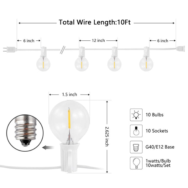 Safavieh CHIERA, 10-Light Outdoor String Lights, 120-Inch White, Durable & Elegant for Year-Round Ambiance PLT4042A