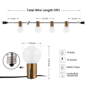 Safavieh FARRYNN, 10-Light 120" Outdoor String Lights - Elegant Brass & Black Design for Inviting Ambiance PLT4044A