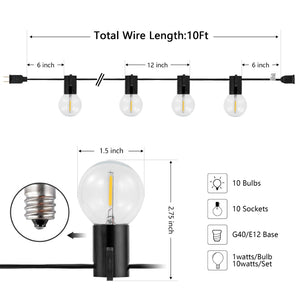 Safavieh HURON, 10-Light Outdoor String Light, 120-Inch Black Metal & Glass for Cozy Patio Ambiance PLT4045A