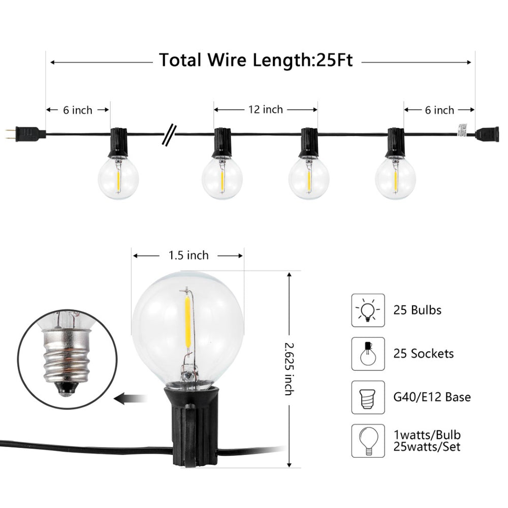 Safavieh JENICA, 25-Light Outdoor String Lights - 300-Inch Black Metal & Glass for Cozy Ambiance & Style PLT4046A