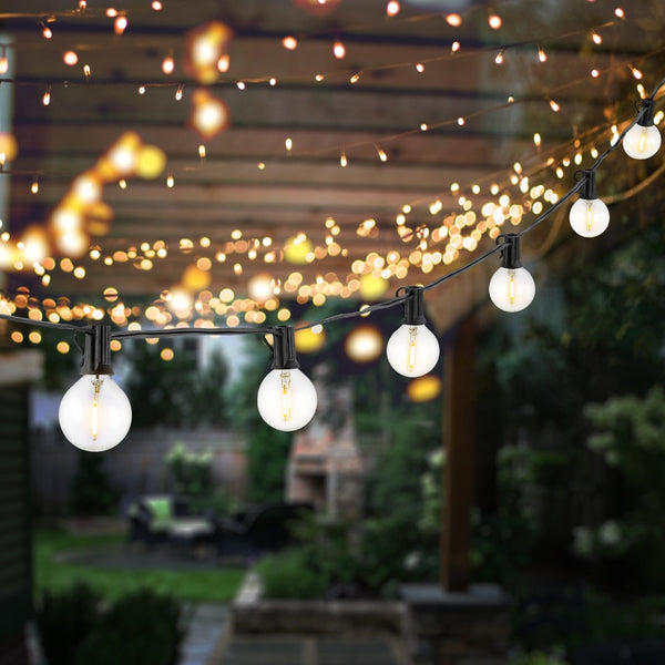 Safavieh JENICA, 25-Light Outdoor String Lights - 300-Inch Black Metal & Glass for Cozy Ambiance & Style PLT4046A