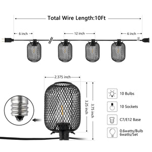 Safavieh JEPSEN, 10-Light Outdoor String Light, 120-Inch Black Metal & Glass, Perfect for Patios & Events PLT4047A