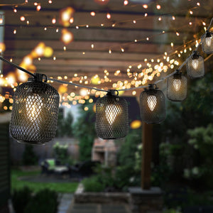 Safavieh JEPSEN, 10-Light Outdoor String Light, 120-Inch Black Metal & Glass, Perfect for Patios & Events PLT4047A