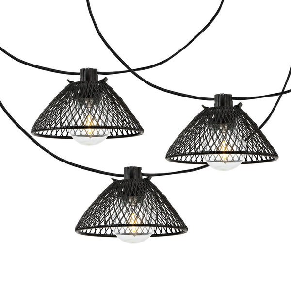 Safavieh JUNIA, 10-Light Outdoor String Lights, 120-Inch Black Metal & Glass for Elegant Patio Ambiance PLT4048A