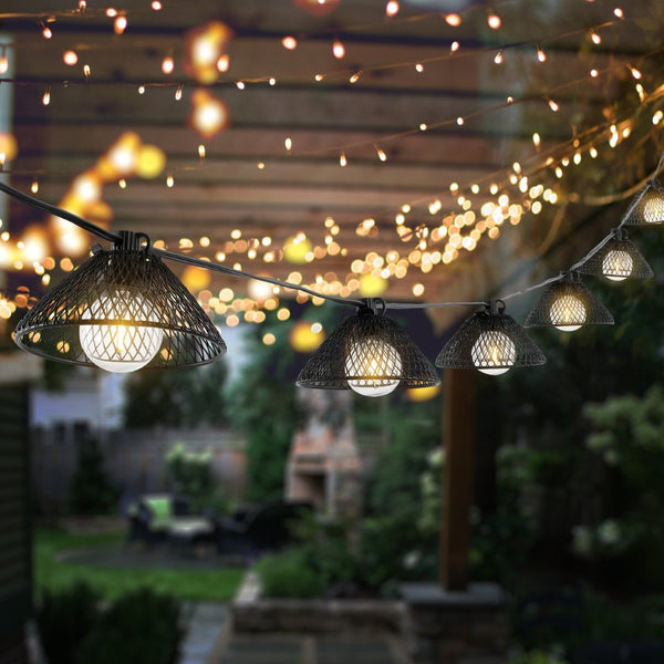 Safavieh JUNIA, 10-Light Outdoor String Lights, 120-Inch Black Metal & Glass for Elegant Patio Ambiance PLT4048A
