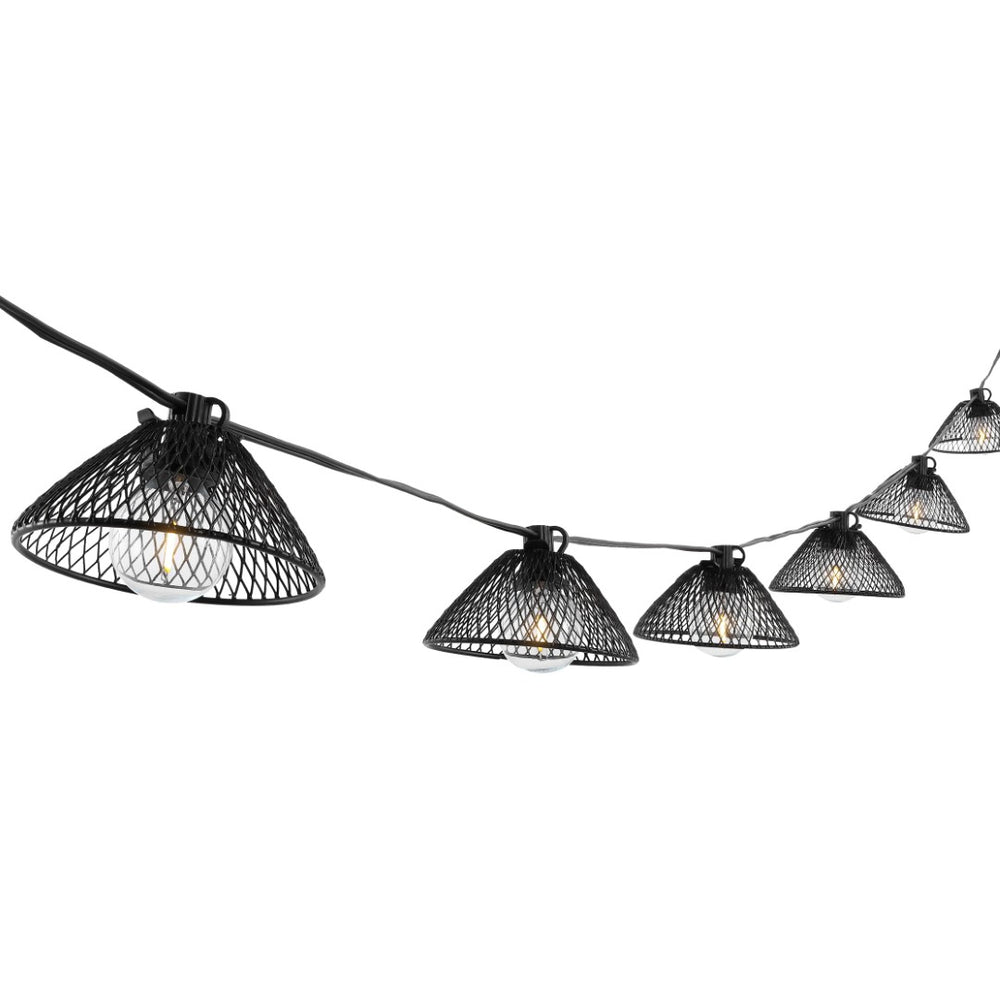 Safavieh JUNIA, 10-Light Outdoor String Lights, 120-Inch Black Metal & Glass for Elegant Patio Ambiance PLT4048A