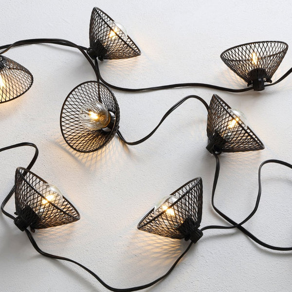 Safavieh JUNIA, 10-Light Outdoor String Lights, 120-Inch Black Metal & Glass for Elegant Patio Ambiance PLT4048A