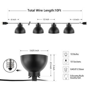 Safavieh CLAUDIE, 10-Light Outdoor String Lights, 120-Inch Black Metal & Glass for Elegant Ambiance Anywhere PLT4049A