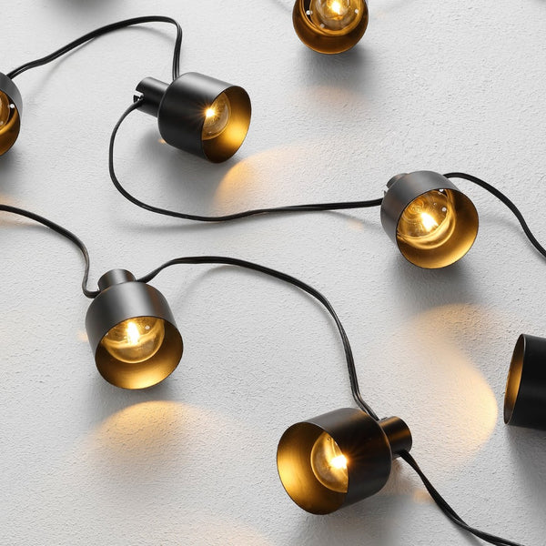 Safavieh ADANER, 10-Light 120-Inch Outdoor String Lights - Elegant Black Lighting for Patios & Gardens PLT4050A