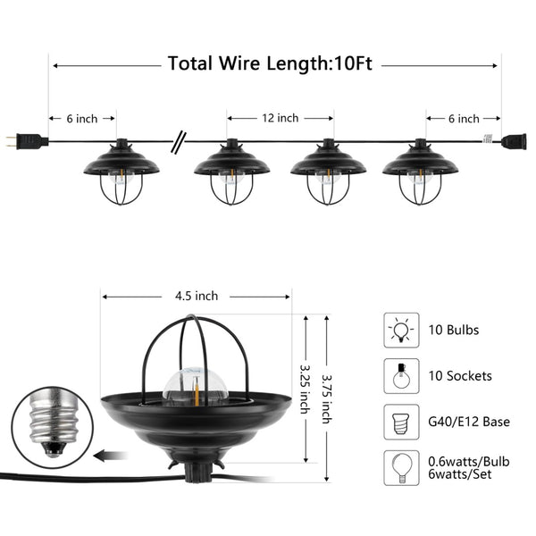 Safavieh AISLIN, 10-Bulb 120-Inch Outdoor String Lights for Cozy Ambiance – Weather-Resistant and Stylish Decor PLT4052A