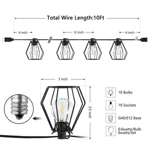 Safavieh BOWNE, 10-Light Outdoor String Light, 120-Inch Black Fixture for Modern Patio Ambiance & Style PLT4053A