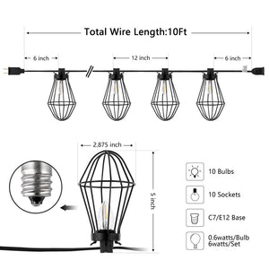 Safavieh ELLINA, 10-Light Outdoor String Lights, 120-Inch Black Design for Patios, Gardens & Events PLT4054A