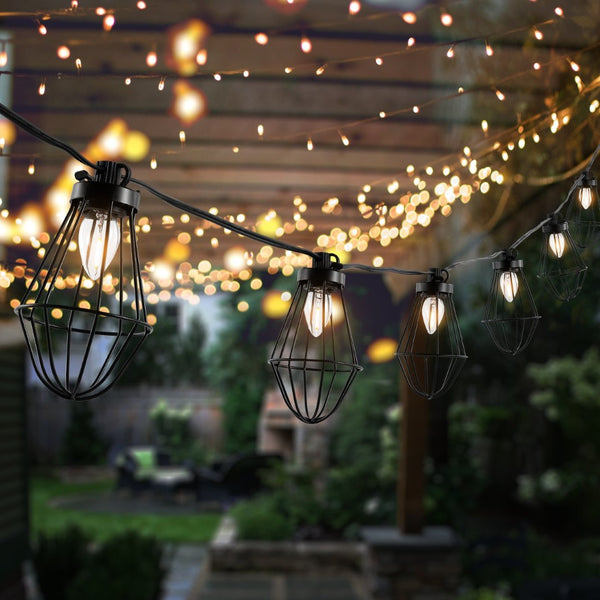 Safavieh ELLINA, 10-Light Outdoor String Lights, 120-Inch Black Design for Patios, Gardens & Events PLT4054A