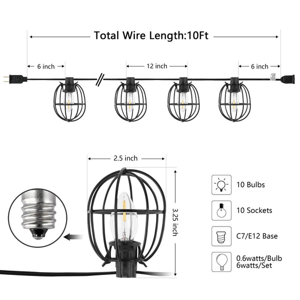 Safavieh GARNET, 10-Bulb Outdoor String Light, 120 Inches of Stylish Black Glow for Patios & Events PLT4055A