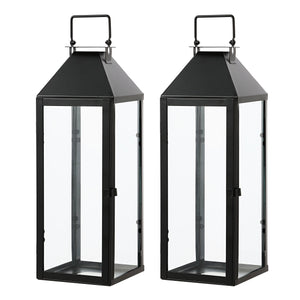 Safavieh Ruane, Elegant 17.5-inch Tall Black Iron/Glass Outdoor Lantern Set Of 2 For Stylish Illumination Black Metal,Glass Plt4056a-set2