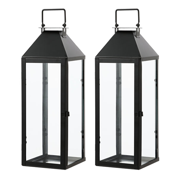 Safavieh Ruane, Elegant 17.5-inch Tall Black Iron/Glass Outdoor Lantern Set Of 2 For Stylish Illumination Black Metal,Glass Plt4056a-set2
